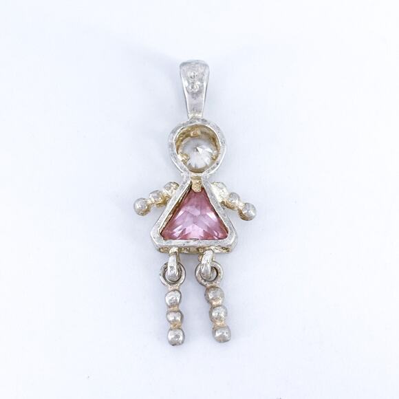 Vintage Sterling Silver 925 Cubic Zirconia Girl Charm Pendant - Picture 4 of 7